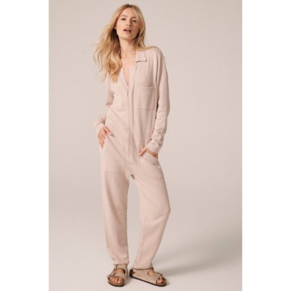 Nakedcashmere Mae Jumpsuit Beige Long Sleeve Button Front Size S/M - Picture 1 of 10